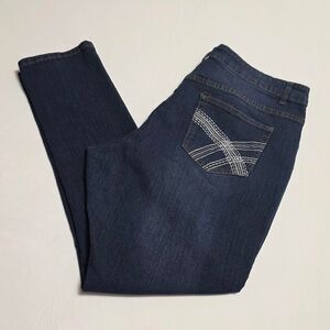 Cotton Farm straight leg jeans white cross-stitch embroidery on pocket size 18